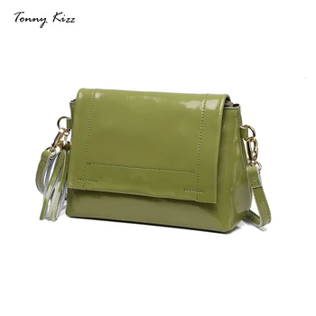 

Genuine leather crossbody bags for women solid color shoulder bags for girls small messenger handbag with tassel green bolsa