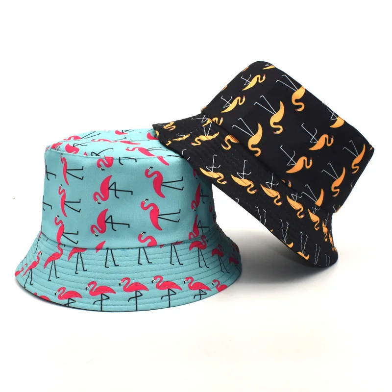 New Double-Sided Fisherman Hat Fashion Summer Ladies Sun Visor tide Bird Print Wild Basin Hip Hop Bucket Universal | Аксессуары для