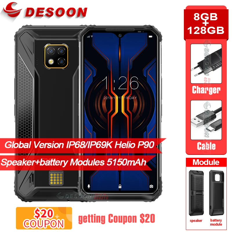 DOOGEE S95 Pro модуль прочный P68/IP69K мобильный телефон 6,3 ''экран 5150 мАч Helio P90 Восьмиядерный 8 Гб 128 ГБ 48мп камеры Android 9,0