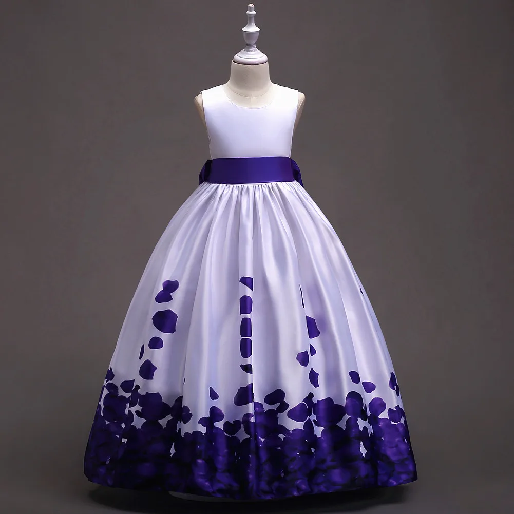 Длинное платье без рукавов платье с цветочным узором для девочек Размеры 5 Для детей 12–14 лет старый элегантный Костюмы с цветочным узором для девочек атласное платье с принтом для весенний бал платья