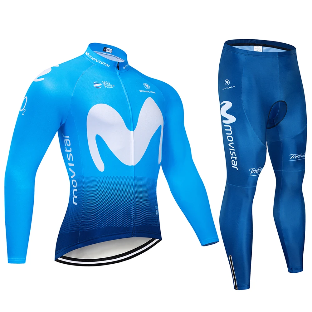 Movistar Pro Team зимний теплый флисовый длинный комплект одежды для мужчин, Велоспорт Джерси, нагрудник, велосипед, Ropa Ciclismo, велосипедная одежда - Color: Pic Color