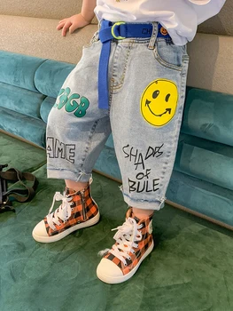 

Boys Korean Version of the Cowboy Capris, Thin Children Smile Pants 2020 Summer New Western Style Baby Pants-Music of the Tide