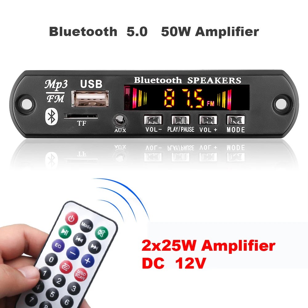 Kebidu 2*15/20/25/40/60W Amplifier 12V MP3 WMA WAV Decoder Board Bluetooth5.0 Wireless Music Audio Modul USB TF FM Radio For Car2*25W DC6v-18v2*20W 6-12V2*40W 7-24V microsoft zune