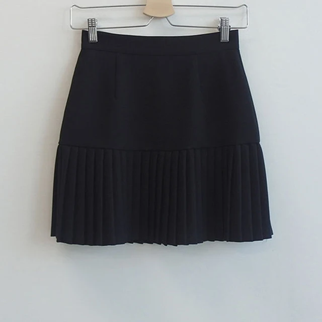 Spring Summer Korean Style High Waist Pleated Skirts Women 2021 Womens Fashion Slim Waist Casual Solid Mini Skirt With Zipper black