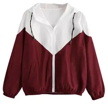 Женская тонкая Толстовка с длинным рукавом с капюшоном на молнии, Сращивание Цвета с карманами, спортивное пальто, женские уличные куртки для бега