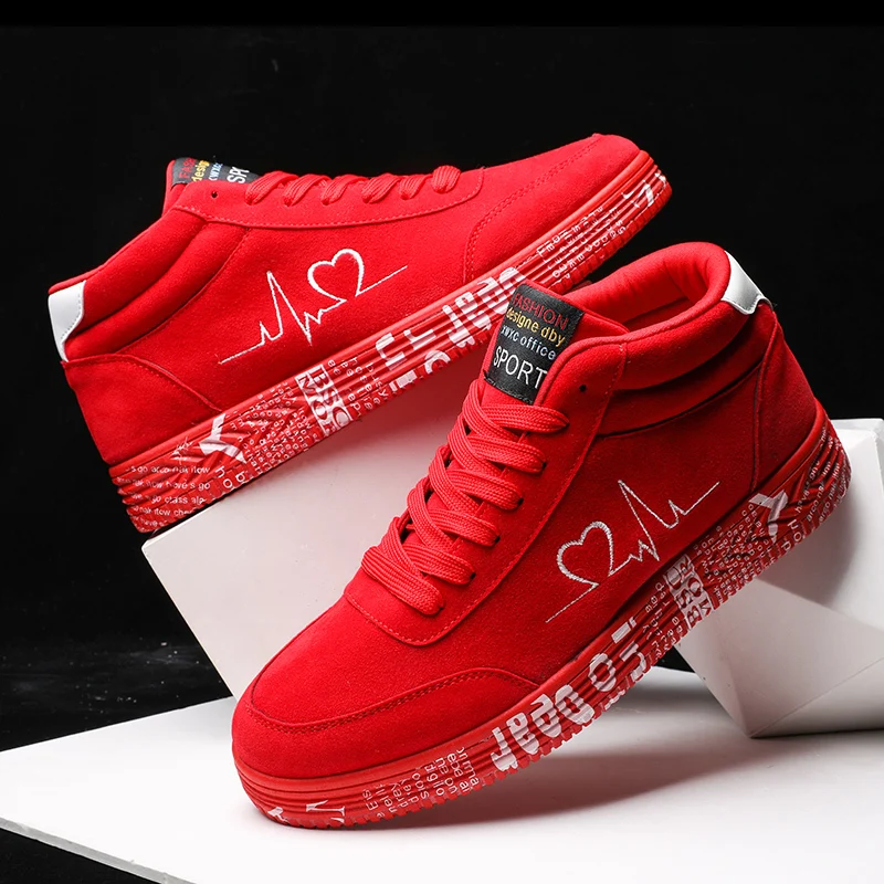 Red Sneakers Shoes High-Top Comfortable Black Tenis Flat-Lover Zapatillas Autumn Men