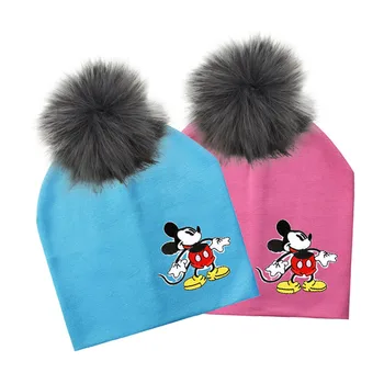 

New Baby pompom Hat Cap cartoon Print cloth sticker Baby Beanie For Boys Girls Cotton Knit Hat Children Winter Hats kids beanies