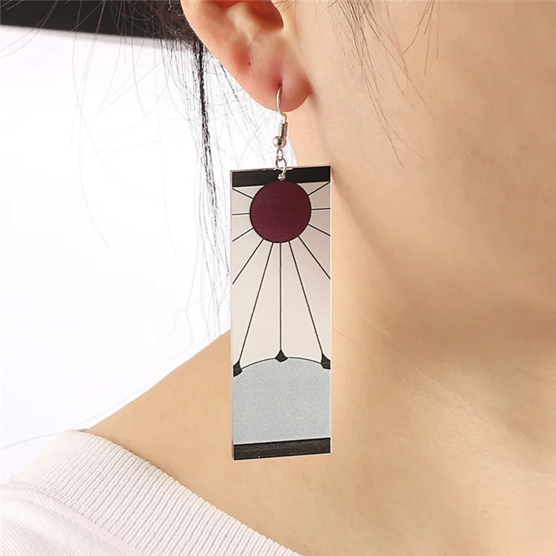 Acrylic Earrings Pendant Earrings Anime Acrylic Tanjiro Character Earrings Fashion Personality Wild Demon Killer Actor Girl Pendant Earrings Jewelry Gift