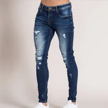 

Fashion Men Solid Ripped Jeans Skinny Biker Zipper Men Hole Pants Denim Cotton Hip Hop Work Trousers Pants S-3XL