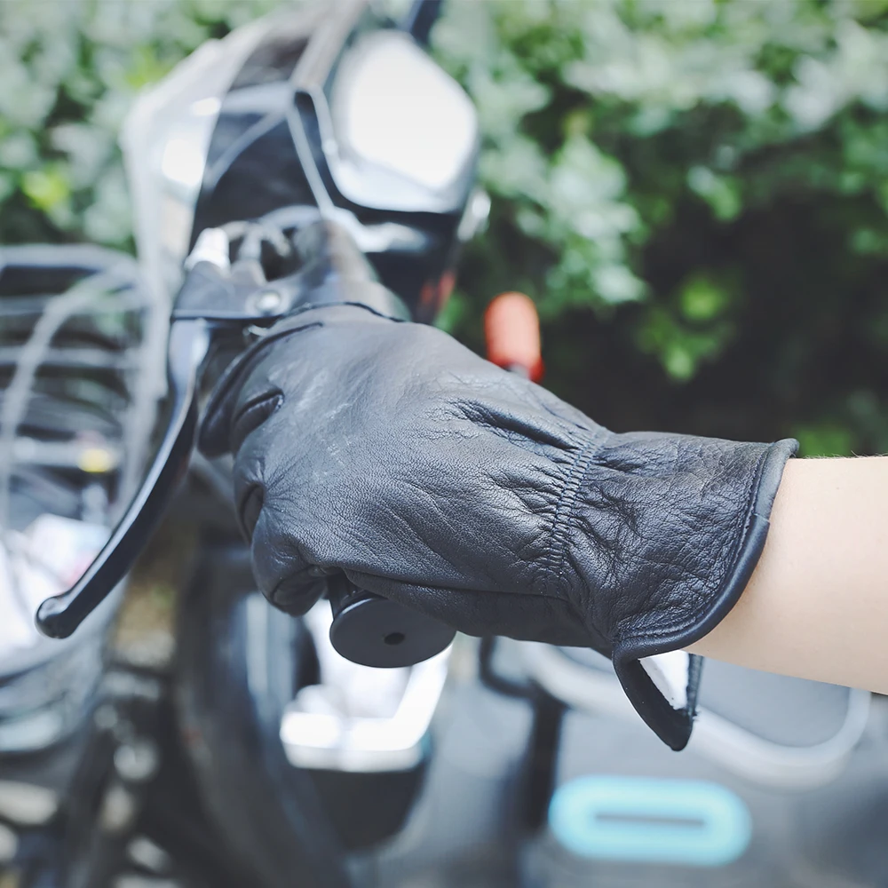 Black Work Gloves Leather Gardening Motorcycle Cowhide Grain Leather Safety  Working Glove Men&Women