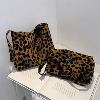 

2020 women's bags women autumn and winter retro fashion leopard canvas large capacity shoulder bag tote bag messenger bag