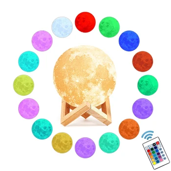 

3D Print Moon Lamp USB Rechargeable Night Light 2 Color Tap Control Luminaria 16 Color Change Remote LED Moon Light Child Gift
