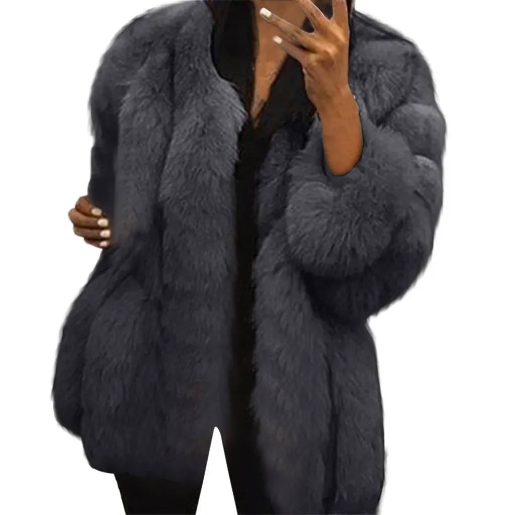 JAYCOSIN, женская меховая повседневная куртка размера плюс, короткое пальто из искусственного меха, теплая верхняя одежда с длинным рукавом, Осень-зима, Свободное пальто, верхняя одежда