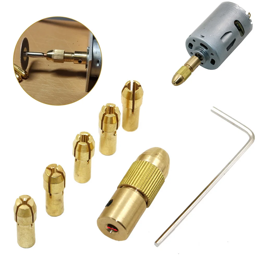 7pcs Power Tool 0.5-3mm Mini Drill Chucks Brass Drill Chunk Adapter Collet Micro Twist Drill Chuck Set for Electric Motor