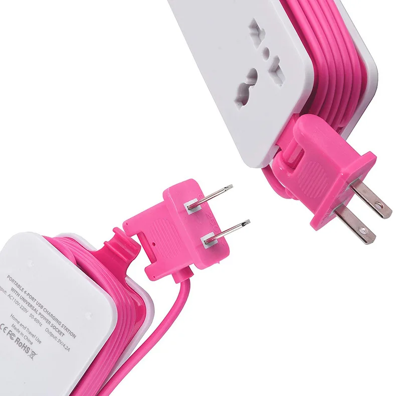 Поперечная граница для USB power Strip Универсальный американский стандартный источник питания разъем Многофункциональный USB power Strip модный розовый