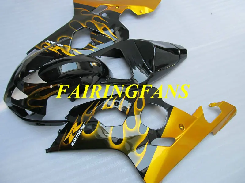 Литья под давлением обтекателя тела для GSXR600 750 K4 04 05 R 600 GSXR750 2004 2005 Золотой Обтекатели с пламенем Кузов+ подарки SE66
