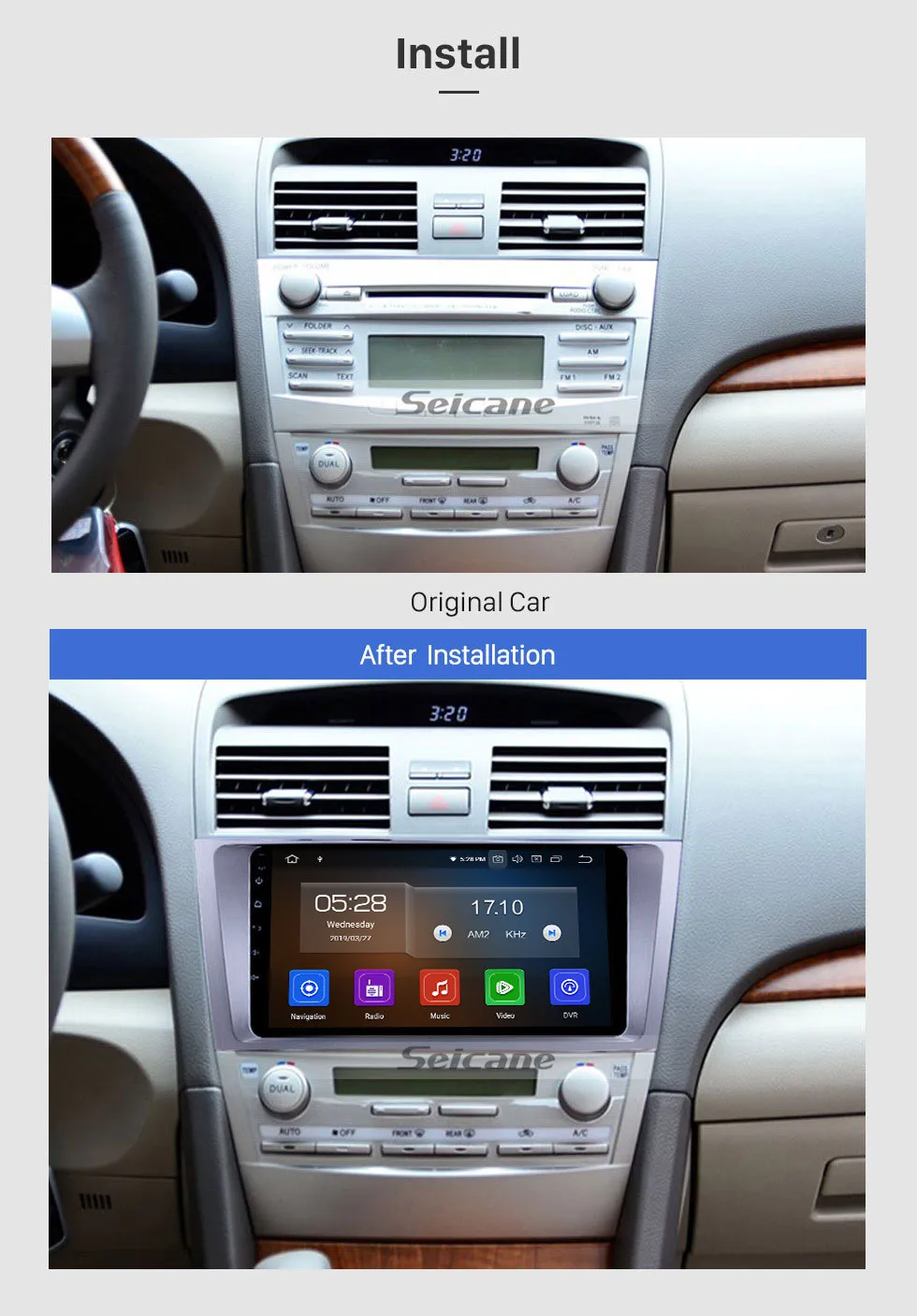 Perfect Seicane Car GPS 9" Android9.0 HD 1Din For Toyota CAMRY 2007 2008 2009 2010 2011 Multimedia Radio Navi Player Support 3G 1024*600 1
