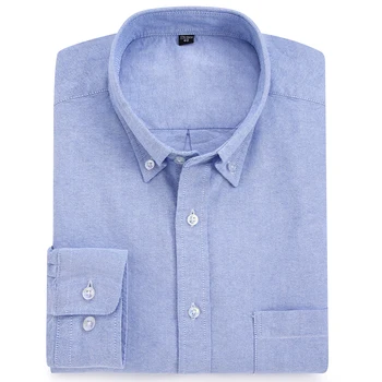

Men's Casual Solid/striped Oxford Cotton Shirts Single Patch Pocket Long Sleeve Standard-fit Button-down Collar Thick Tops Shirt