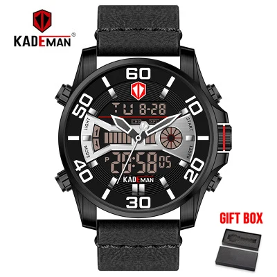 leather 5 KADEMAN, мужские часы, военные спортивные кварцевые часы, водонепроницаемые, двойной дисплей, цифровые, натуральная кожа, наручные часы, Relogio Masculino - Цвет: leather 5