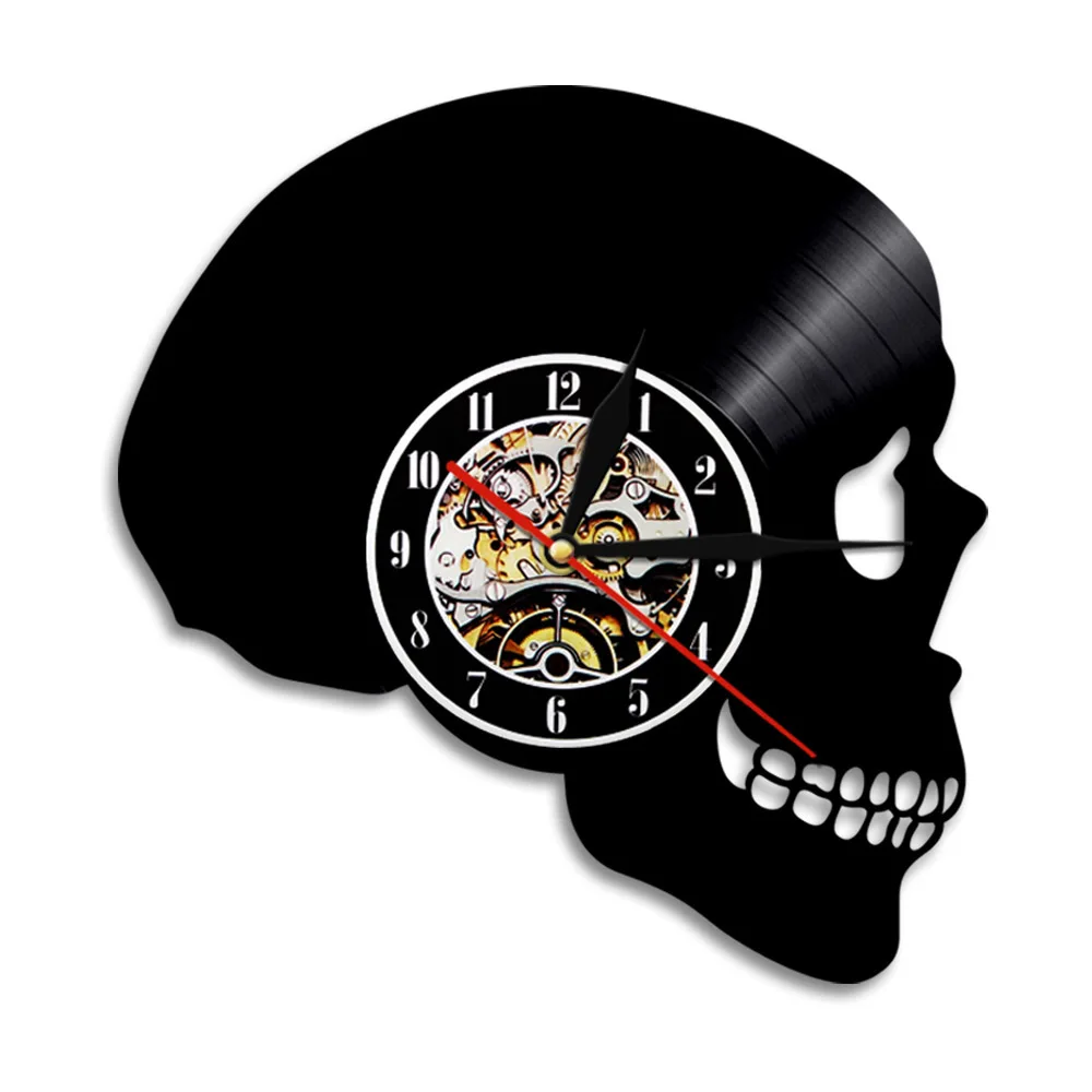 

Skull Head Silhouette Shadow Wall Clock Skeleton Head Vinyl Record Wall Clock Skull Horror Death Bone Wall Watch Halloween Gift