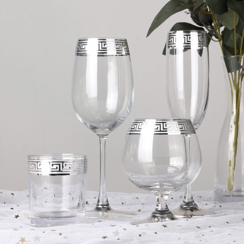European Style Crystal Glass for Wine, Red Wine Glass, Dining Table, Household Water Glass, Gold Rim, Brandy Champagne Glass