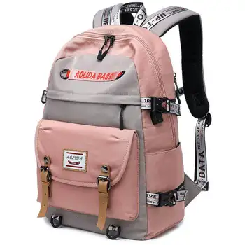 

2020 new School bags for Boys and girls Color contrast spliced backpack large capacity usb computer backpack pink bag
