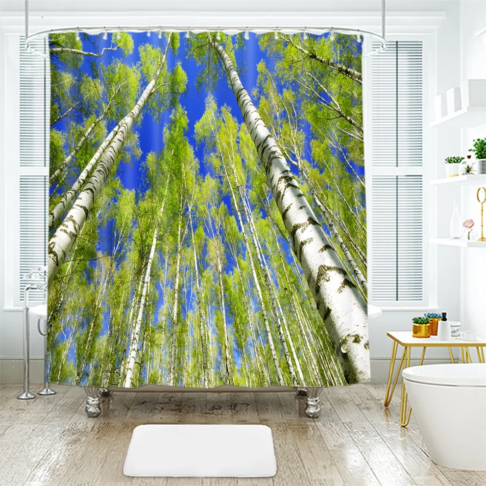 

3d Tree Pattern Cypress Forest Shower Curtains Waterproof Thickened Bath Curtains for Bathroom Customizable