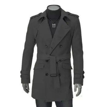 

Men's jackets Double-breasted Casual coat belt Warm Wool Blends Coat Long Sleeve Windbreaker office coat