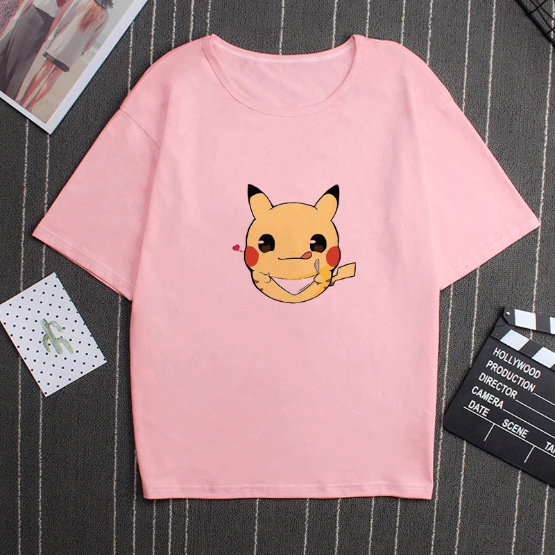 Poleras Mujer De Moda футболка веселое Harajuku Vogue футболка Kawaii футболка "Аниме" топы эстетические Пикачу Розовая Одежда