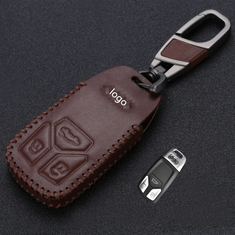 

[ Hot ] Car Key Case 5colors Top layer cowhide leather key protection cover For Audi 2017 A4L 2016 Q7 Car-Styling