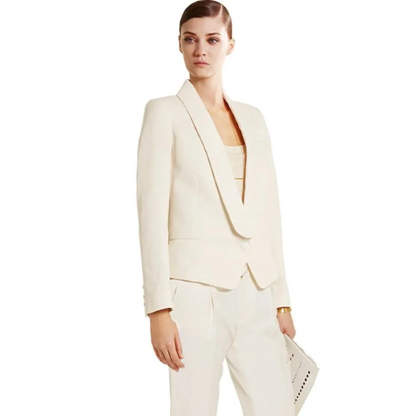 

Custom Ivory Trend New Bussiness Formal Elegant Women Suit Set Blazers Pants Office Suits Ladies Pants Suits Trouser Suits