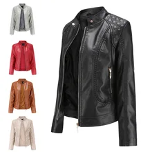 Women's With Zipper Jacket Faux Leather Coat Spring Autumn Long Sleeve Motorcycle Female Fitted Black Fashion Clothing Streetwea
