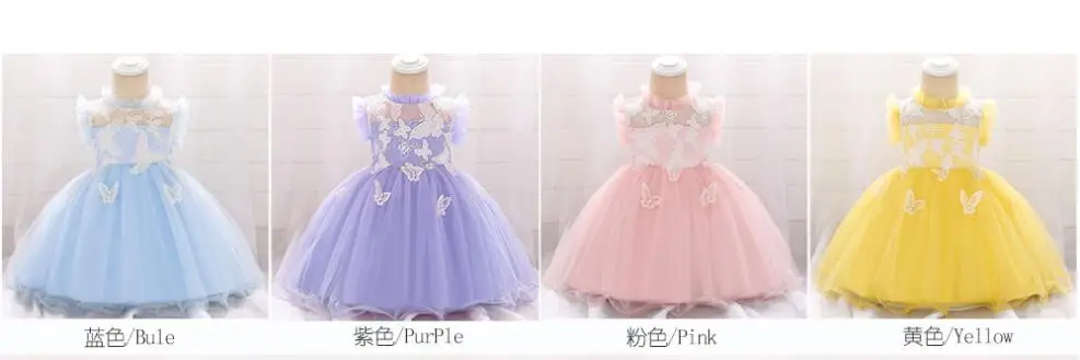 Baby Toddler Girl Dress Lace Butterflies Summer Baptism Princess Vestidos Tutu Dress Infant Kids Clothing For Girls Clothes