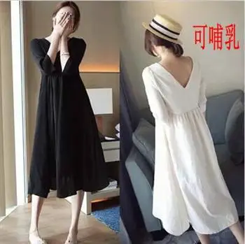 

Maternity Clothes 2019 Autumn Clothing New Style Korean-style Fashion Slimming Pregnant Women Dress Solid Color Nursing Long Ski