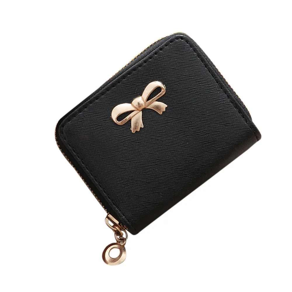 

MAIOUMY Fashion Wallet Women Single Pull Solid Zipper Bow Small wallet for coins Square Bag coin purse woman Key Card Holder Bag