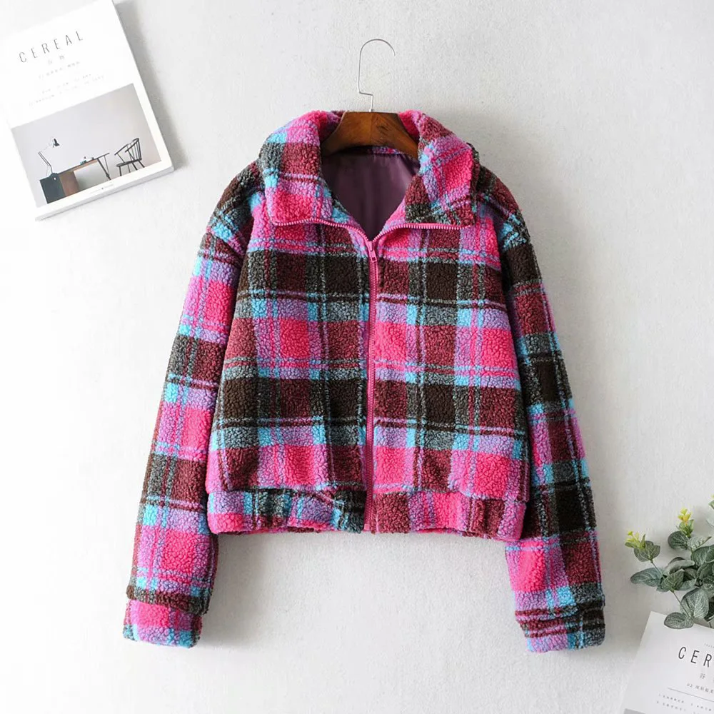 Winter Fashion Women Lapel Outwear Lattice Leopard Camouflage Print Warm Wool Coats Short Fund Ladies Clothes Manteau Femme