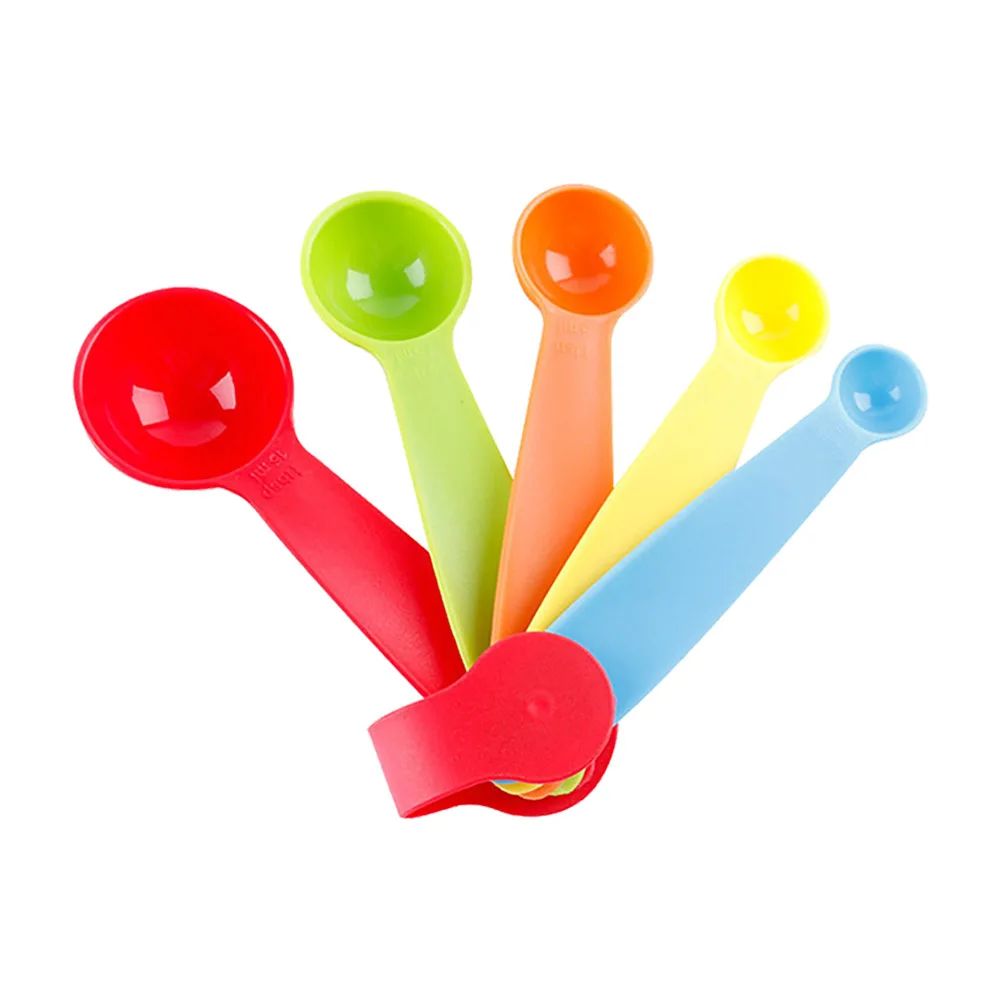 

5 Pcs/set Baking Tools Plastic Measuring Spoon of Color Thickened Scale Measuring Spoon Powder Seasoning Measuring Spoon