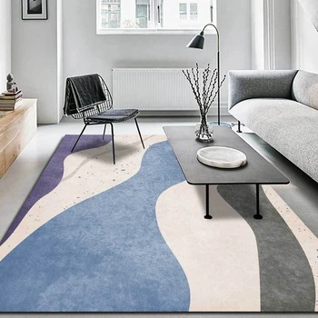 

Abstract Living Room Area Rugs Nordic Style Blue Purple Grey Ink Pattern Carpet Washable Kitchen Hallway Non-Slip Floor Mats