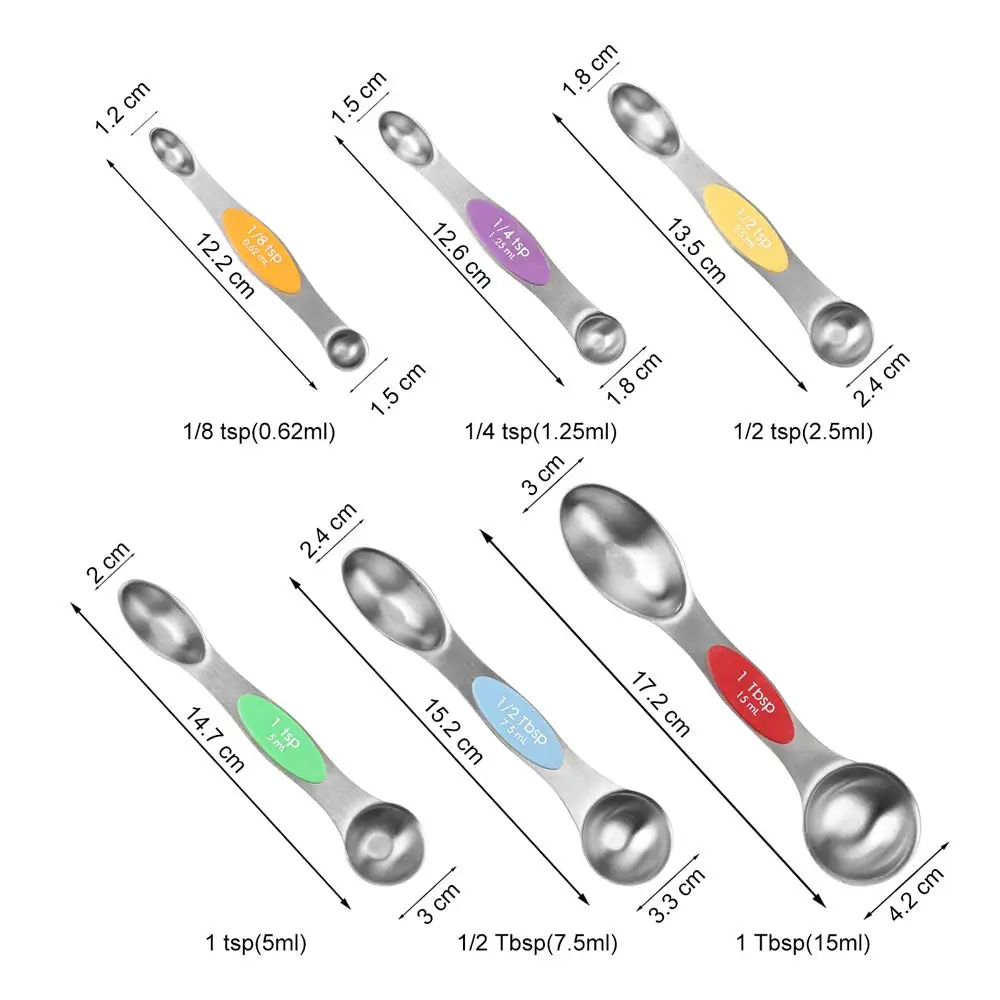 6 Pcs Magnetic Measuring Spoons Set Stainless Steel Dual Sided Stackable Teaspoons Tablespoons for Dry or Liquid Fits in Spice