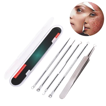 

5pcs Blackhead Pimple Spot Comedone Acne Needle Extractor Remover Popper Tool Kit With Box
