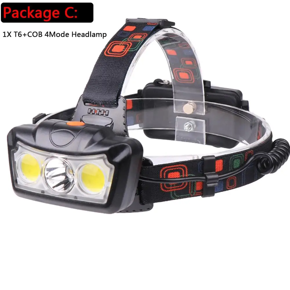

LED Headlight XML T6+COB Glare Light DC 18650 Aluminum Alloy Headlamp Torch For Fishing Camping Hiking