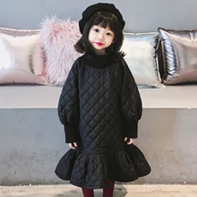 Зимнее платье для девочек; хлопковое платье с высоким воротником; Одежда для девочек-подростков; осенняя одежда с длинными рукавами; элегантное плиссированное платье