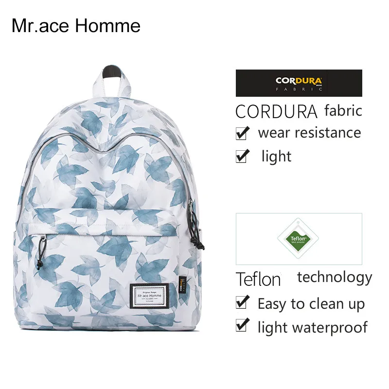 Mr. ace Homme, женский рюкзак с принтом кленовых листьев, школьные сумки для девочек, рюкзак для путешествий, рюкзак для ноутбука, холщовые сумки для колледжа - Цвет: Pale blu Cordura