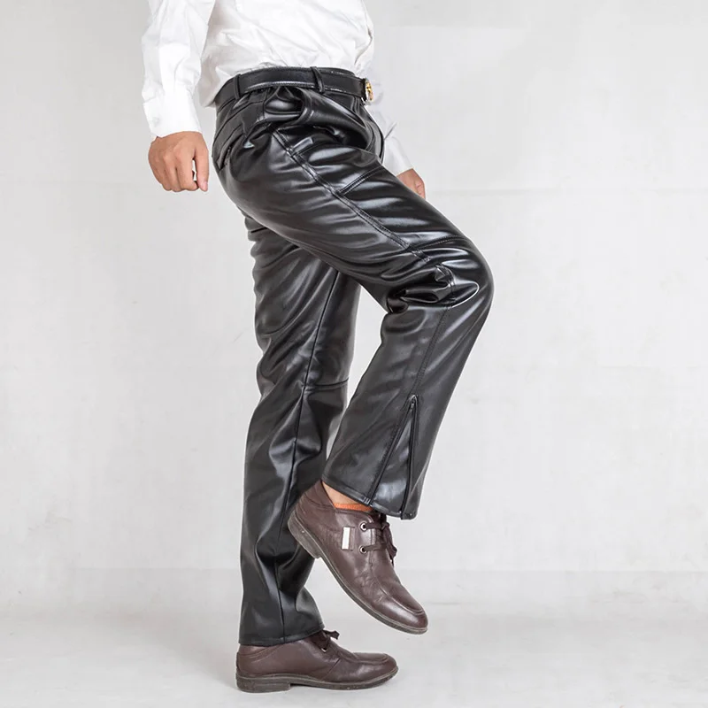 Мужские утепленные штаны с меховой подкладкой, теплые зимние спортивные брюки из искусственной кожи