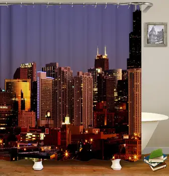 

City Sea Seaside Shower Curtain Waterproof Polyester Large 3D Blackout Curtain for Bathroom Home Decor Curtain