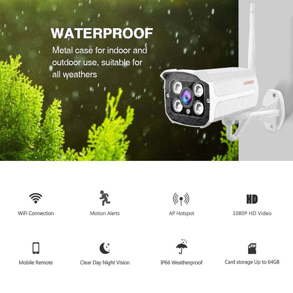 LOOSAFE, 1080 P, Wifi, ip-камера для домашней безопасности, пуля, для улицы, цветной, день и ночь, режим AP, водонепроницаемая, Onvif, камера видеонаблюдения