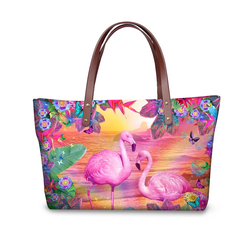 

HaoYun Luxury Women's Totes Bag Cartoon Flamingos Pattern Large Capacity Girls Shoulder Bags Animal Designer Ladies Purse Bags