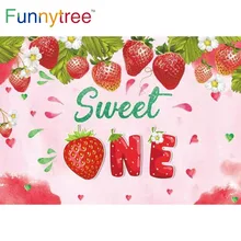 

Funnytree Sweet One 1st Birthday Party Girl Strawberry Pink Backdrop Baby Shower Berry Background Newborn Photography Decoration