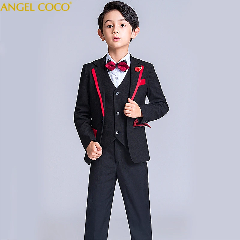 

5PCS/SET Boys Suits Weddings Kids Prom Suits Black Wedding Suits Boys Tuexdo Big Children Clothes Set Boy Formal Classic Costume