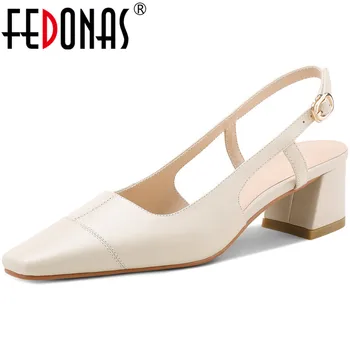 

FEDONAS Shallow Genuine Leather Spring Summer Shoes Woman Metal Buckle Classic Design Wedding Party Shoes Woman Heels Size 34